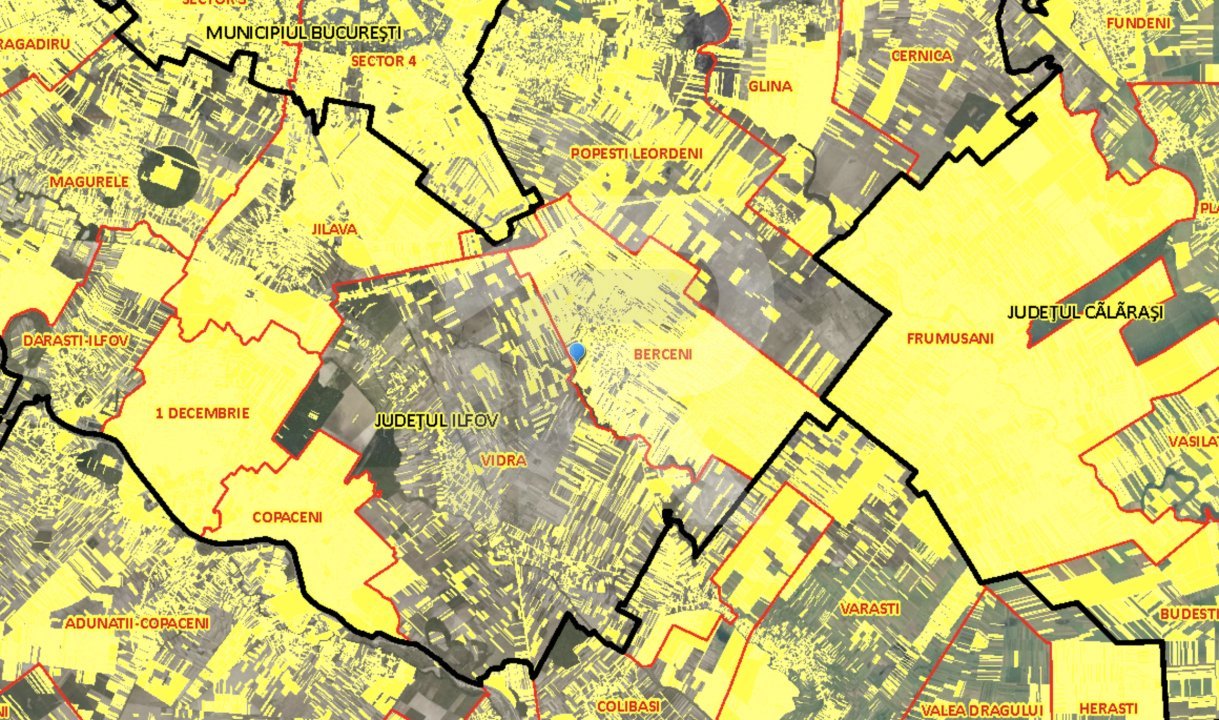 Teren Berceni intravilan 1250 mp,deschidere 77mp,Comision 0% cumparator,Urbanism