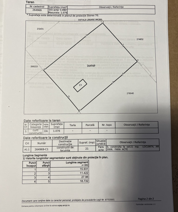 Teren 1076 mp deschidere 27m direct la sosea sector 1 toate utilitatile